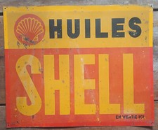 Ancienne Plaque tole Huiles SHELL automobile pneu deco garage   56x46cm