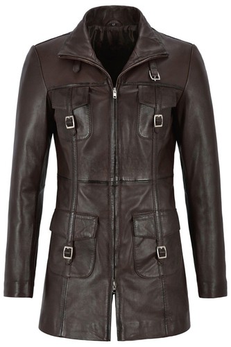 Manteau cuir marron zip - en,
