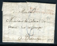 Cachet rouge du Bureau de Postes Chambre des Pairs sur lettre avec texte de 1827