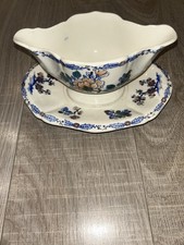 ancienne grande sauciere gien faience fine modèle Coq pivoine