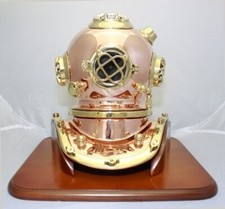 Deluxe Mark V Dive Helmet With a Wooden Base, 12"