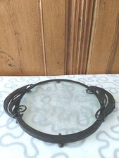 ANCIEN DESSOUS DE PLAT ART DÉCO EN FER FORGÉ MARTELÉ ET VERRE GRAVÉ A L'ACIDE