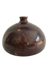 vase gourde  terre cuite céramique couleur prune à reflets métal poterie