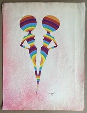 Gouache Originale Roberto Rosello Portrait Personnages Costume Arc-en-Ciel