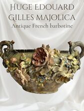 RARE XL ANTIQUE FRENCH HUGE EDOUARD GILLES BARBOTINE MAJOLICA PLANTER JARDINIERE