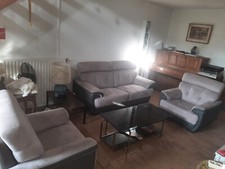 Salon design Bardi cuir et nubuck canapé 3 places et 2 fauteuils