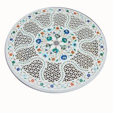 21 " Marbre Café Table Top Handmade Floral Incrustation Demi Précieux Stones