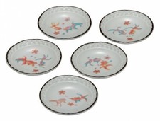 Kutani Yaki Article Japonais Plaque Plat Set 5 Kingyo Poisson Rouge 1m Japon