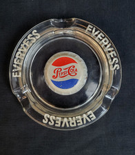 Panneau Publicitaire Vintage Ancien En Verre Cendrier Pepsi-Cola Evervess Rare