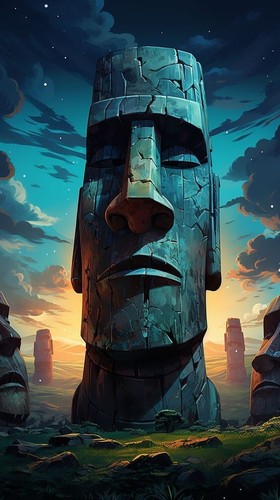 Plaque métal statue moai - plaque,