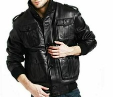 Blouson moto cuir d'agneau véritable homme moto café racer noir Bomber Biker