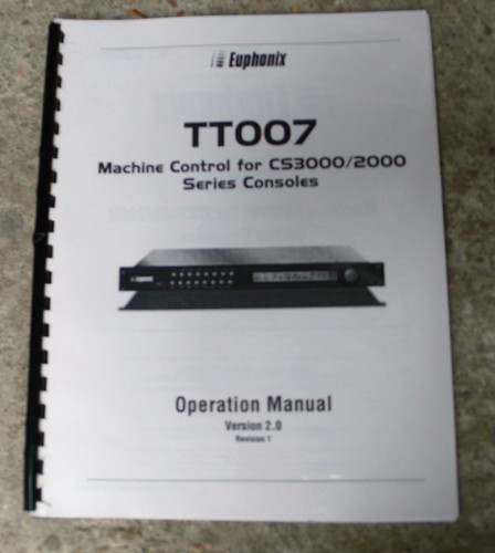Euphonix tt07 operation manual - tt07,