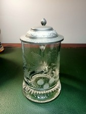 Chope à bière publicitaire Kanterbräu – verre gravé avec couvercle en étain