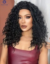 Perruque Synthétique Noir Avec Bandeau Longue Bouclé Wig Femme +4 Bonnet