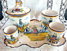 Nécessaire de fumeur en faïence HB Quimper ooo+, le plateau, pot à tabac, 3 pots