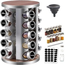 Tour à Épices Rotatif 360° avec 20 Pots en Verre - Support Épices en Acier In...