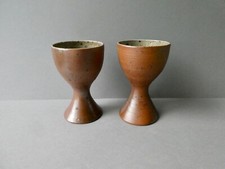 2 mazagrans ou verre calice en grès pyrité et émaillé, signés Nigon
