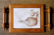 Plateau à fromage ou aperitif  bois et céramique décor bonbonne et verre de vin