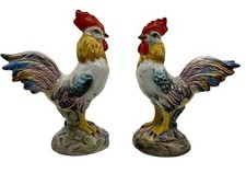 Paire de coq en faience en barbotine Bassano Italie