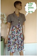 ROBE D ÉTÉ FLEURIE FAIT MAINS BLANC/ BEIGE VERT + BOLERO NEUVE 42/44 (CEREMONIE)