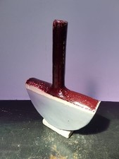 Ancien Vase Soliflore Céramique Émaillée Demi Lune Signé Vintage #C952