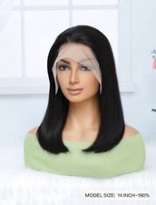 Perruque Naturelle Noir Courte Femme Lisse Dentelle Lace Front Wig 35cm +Cadeau