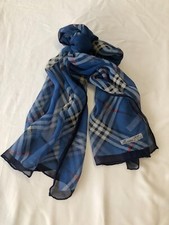 Foulard Écharpe Marina d'Este Mousseline de soie Tartan bleu (FO098)