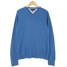 Vintage Tommy Hilfiger Pull Hommes Coton Bleu Jk1 Taille M