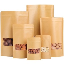 Lot de 100 Sachets Kraft Alimentaire Sachet Kraft Zip Emballage Alimentaire R...