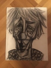 magnifique dessin fusain signé clown cirque