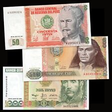 PEROU Série 3 Billets 50, 500 et 1000 intis - 1987-88 * UNC / NEUF