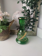 Vase en Verre Vert et Or - Décoration Vintage - Orné de motifs - Très bon état