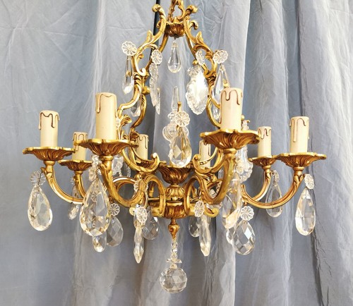 Lustre bronze doré pampilles