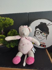 Doudou souris moulin roty Lila et Patachon peluche grelot rayé crème Blanc Noeud