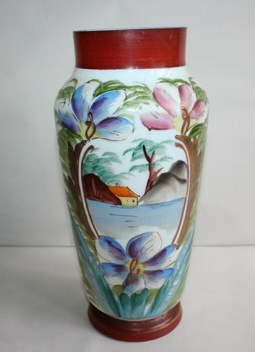 Ancien vase opaline peint - opaline,
