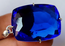 90,5 ct AAA + grand pendentif en argent 925 coupe coussin tanzanite bleue...