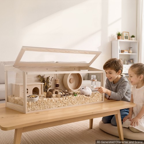 Wooden hamster cage habitat - cage,