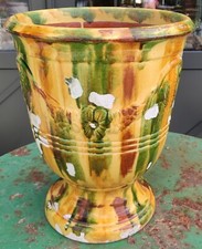 Ancienne Poterie Jardinière terre cuite émaillée style Anduze/extérieur ancien