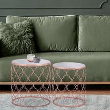 Set de 2 table basse de salon 40/45 cm marbre Banswara cuivre/blanc WOMO-DESIGN®