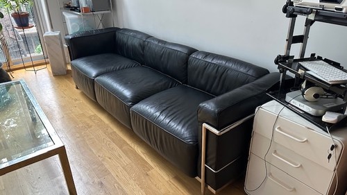 Black leather corbusier - corbusier, lc2