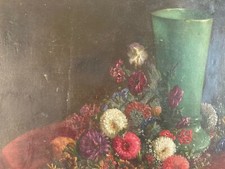Peinture Huile Toile Et Carton Fleurs Fleur 1850 Oeillet A Identifier Ancien Art