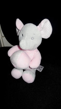 doudou peluche éléphant gris rose + balle rayé blanc TOM & KIDDY 27cm