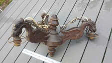 Ancien lustre style gothique en bois 3 feux en forme de dragons
