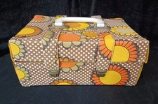 Boite Vanity Couture Enfant Vintage Année 70 Fleurs Orange