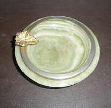 Beau Cendrier Albâtre Marbre Vert ou Onyx 1 repose cigarette métal doré Vintage