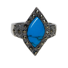 Turquoise Marcassite Style 925 Argent Sterling Gemme Bling Bague Tailles M-R
