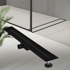 Caniveau de douche 2en1 à carreler siphon de sol réglable acier inox noir 80 cm