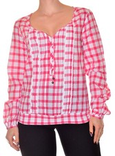 blouse manches longues fluide rouge et blanche taille 38 motif carreaux en coton