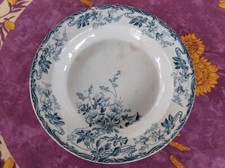 Plat Rond Creux ancien Faience de Longwy Modèle Azalées Décor Floral Bleu 25,5cm