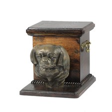 Épagneul tibétain urne en bois avec un chien Art-Dog